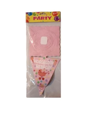 Hoşgeldin Bebeğim Kağıt Zincir Pembe